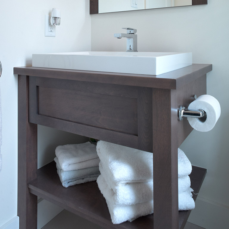 Cuisines Beauregard |Contemporary washroom with cabinets and countertop in solid wood